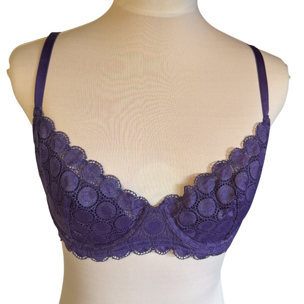 Savage x Fenty Size 34D Purple Mod on the Moon Fashion Bra Polka Dot Lace NEW